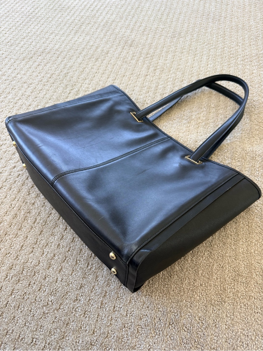 LO & Sons Black Seville Nappa and Saffino Leather Laptop Bag with Gold Hardware